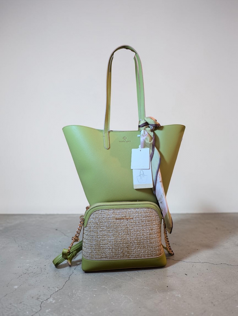 NWT NANNETTE LEPORE 3 PIECE Green Tote Bag  SET